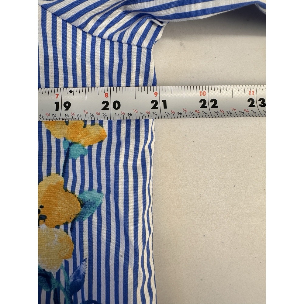 Alfred Dunner Floral Stripe Button Down Shirt Size 10 Blue Cotton Blouse Casual - Picture 8 of 13